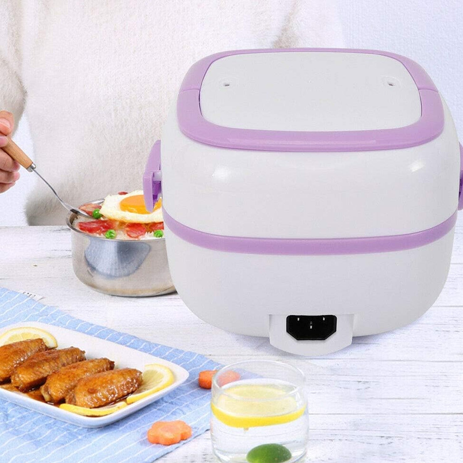 10027 Electric Lunch Box Portable Food Warmer Food Heating Lunch Box Removable Food-Grade Stainless Steel Compartments, 220V 200W, for Car, Truck, office 10027 Electric Lunch Box Portable Food Warmer Food Heating Lunch Box Removable Food-Grade Stainless Steel Compartments, 220V 200W, for Car, Truck, office